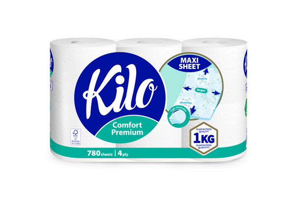 Kilo Comfort Premium Toalettpapír - Maxi Sheet (4 rétegű, 6 tekercs)