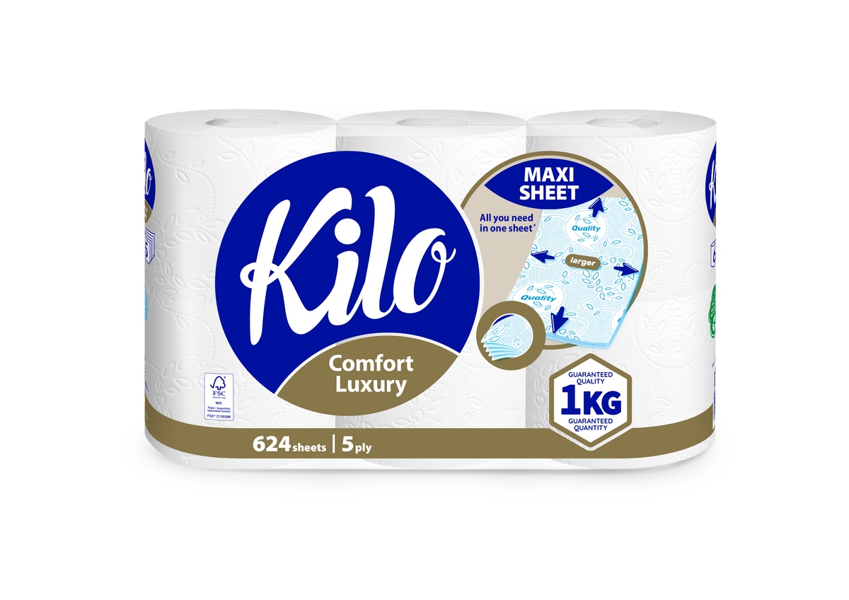Kilo Comfort Luxury Toalettpapír - Maxi Sheet (5 rétegű, 6 tekercs)