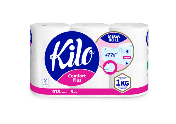 Kilo Comfort Plus Toalettpapír - Mega Roll (3 rétegű, 6 tekercs)